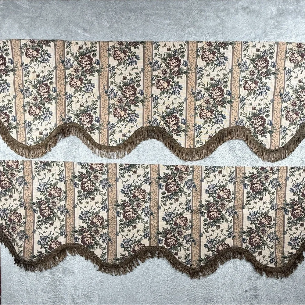 Waverly‎ Felicite Jacobean Valance Set Dark Florals Whimsigoth Fringe 50